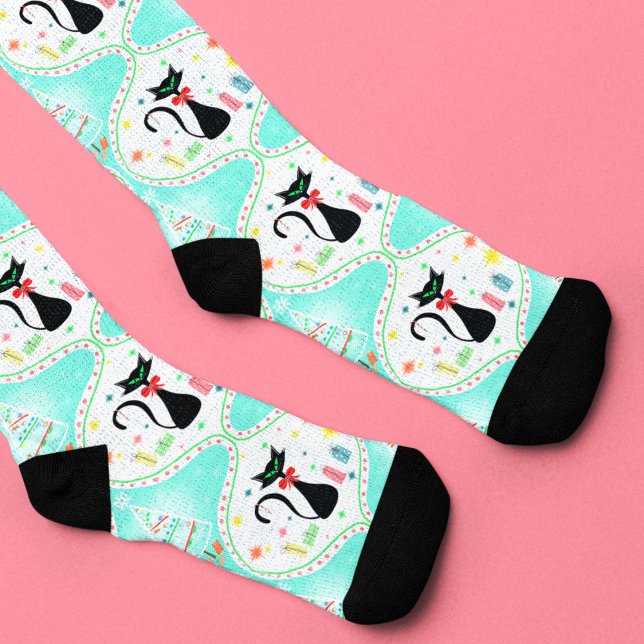 Weihnachtlicher Retro-Siamesenkatze   Socken (Von Creator hochgeladen)