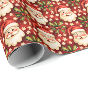 Weihnachtlicher Retro-Weihnachtsmann und Schleifen Geschenkpapier