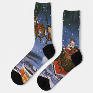 Weihnachtlicher Santa Claus beim Fliegen seines Sc Socken