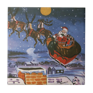Weihnachtlicher Santa Claus beim Flug mit seinem S Fliese