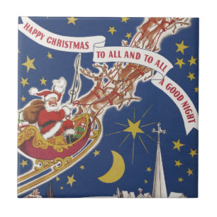 Weihnachtlicher Santa Claus mit fliegenden Rentier Fliese