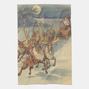 Weihnachtlicher Santa-Claus-Schlitten mit Rentier Geschirrtuch