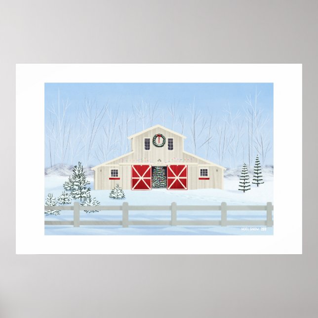 Weihnachtlicher Schneebauernhof großes Druckbild Poster (Vorne)