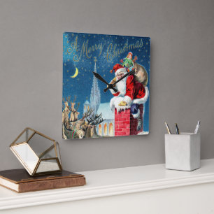 Weihnachtlicher viktorianischer Weihnachtsmann auf Quadratische Wanduhr