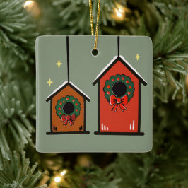 Weihnachtlicher Vogelfutterhäuschen-Schmuck – Cozy Keramikornament
