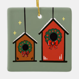 Weihnachtlicher Vogelfutterhäuschen-Schmuck – Cozy Keramikornament