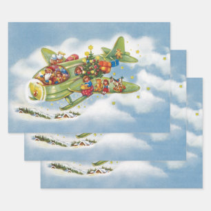 Weihnachtlicher Weihnachten, Santa Claus fliegt ei Geschenkpapier Set