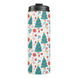 Weihnachtlicher Weihnachtsbaum und Schneemann-Feie Thermosbecher