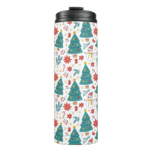 Weihnachtlicher Weihnachtsbaum und Schneemann-Feie Thermosbecher