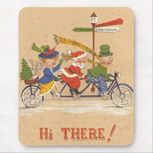 Weihnachtlicher Weihnachtsmann auf einem Fahrrad Mousepad