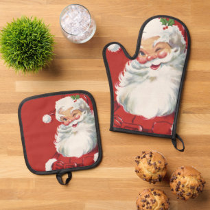 Weihnachtlicher Weihnachtsmann, fröhlich und zwink Ofenhandschuh & Topflappen-Set
