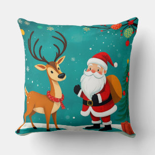Weihnachtlicher Weihnachtsmann mit Rentieren Kissen