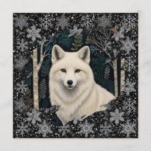 Weihnachtlicher weißer Fuchs weißer Wolf funkelnde Einladung