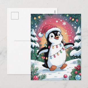 Weihnachtlicher Winter Süßer Pinguin in Santa Hut  Feiertagspostkarte