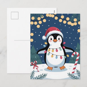 Weihnachtlicher Winter Süßer Pinguin in Santa-Hut  Feiertagspostkarte