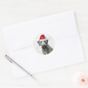 Weihnachtlicher  Wolfshund Hund Wuff Wortkunst Wei Runder Aufkleber