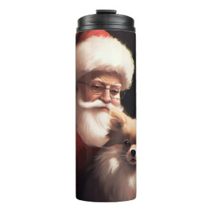 Weihnachtlicher Zwergspitz mit Weihnachtsmann  Thermosbecher