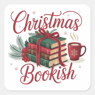 Weihnachtliches Buch Cozy Leseliebhaber Bücherwurm Quadratischer Aufkleber