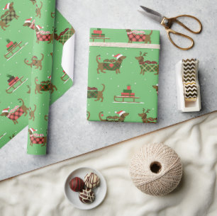 Weihnachtliches Dackelschlitten-Geschenkpapier Geschenkpapier
