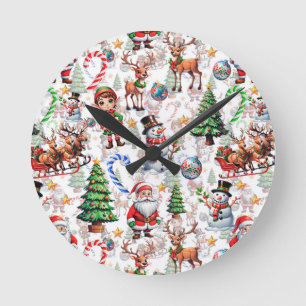 Weihnachtliches Dekorationsmuster mit weißem Hinte Runde Wanduhr