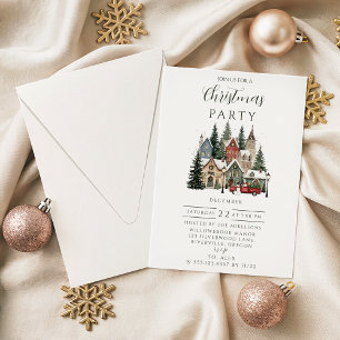 Weihnachtliches Dorf im Vintage-Stil Einladung