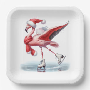 Weihnachtliches Flamingo-Eislaufen Pappteller