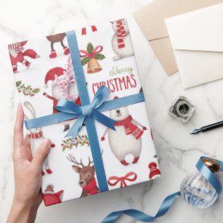 Weihnachtliches Geschenkpapier mit Waldtieren