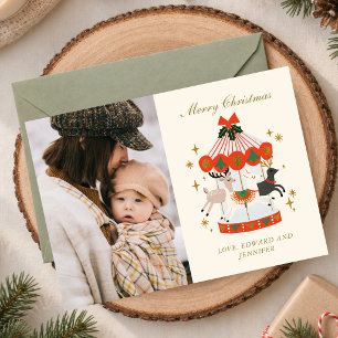 Weihnachtliches Karussell Familienfoto Urlaub Karte