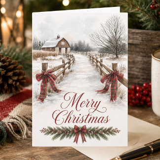 Weihnachtliches Land Szenario Verschneiter Stall F Feiertagskarte