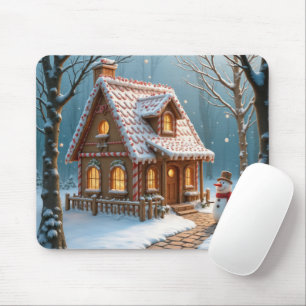 Weihnachtliches Lebkuchenhäuschen mit Schneemann Mousepad