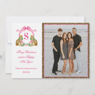 Weihnachtliches Leopard-Monogramm-Foto In Einladung