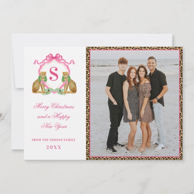 Weihnachtliches Leopard-Monogramm-Foto In Einladung (Vorderseite)