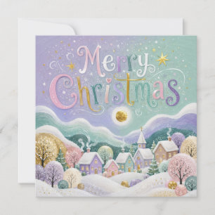 Weihnachtliches Pastell-Winterdorf Schneehäuser Karte