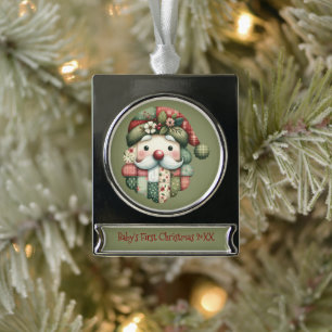 Weihnachtliches Patchwork-Santa-Volk Banner-Ornament Silber