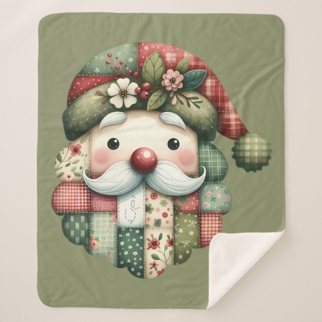 Weihnachtliches Patchwork-Santa-Volk Sherpadecke (Vorderseite)
