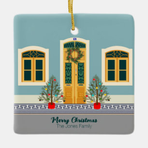Weihnachtliches portugiesisches festliches Haus Keramikornament