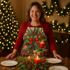 Weihnachtliches Rot-Tartan und Kiefern-Weihnachten Schürze