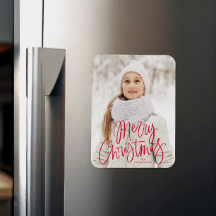 Weihnachtliches rotes Skript Frohe Weihnachten Fot Magnet