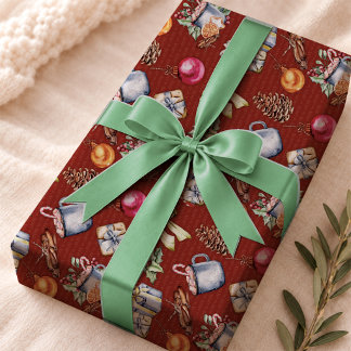 Weihnachtliches rotes Vintage-Weihnachtsmuster Geschenkpapier