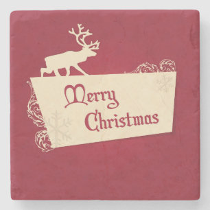 Weihnachtliches Rotwild und Schneeflocken Weihnach Steinuntersetzer
