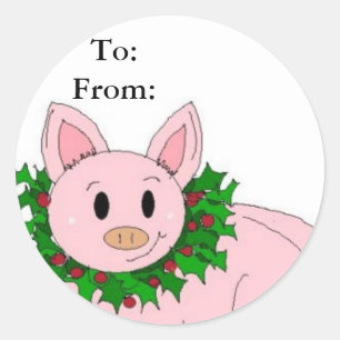 Weihnachtliches Schweinchen-Geschenk-Anhänger Runder Aufkleber