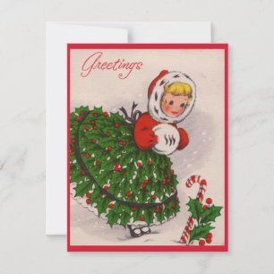 Weihnachtliches Vintage-Mädchen Feiertagskarte