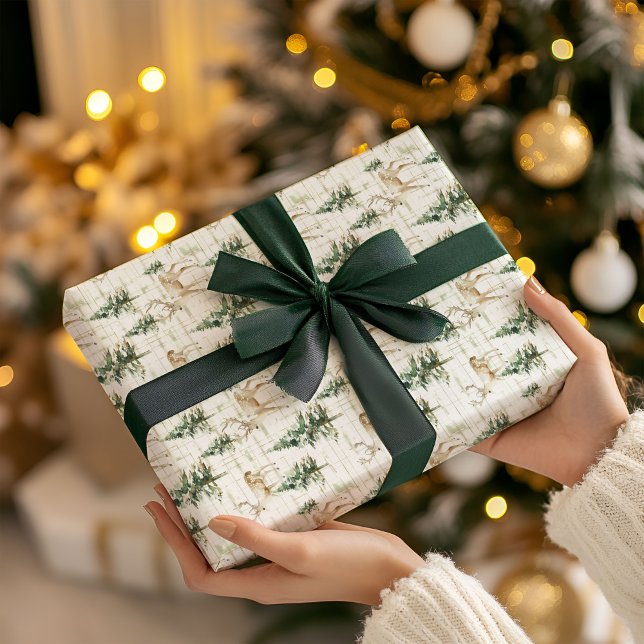 Weihnachtliches Waldhirsch-Weihnachtspapier Geschenkpapier (Von Creator hochgeladen)