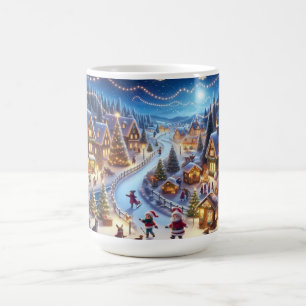 Weihnachtliches Winterdorf in der Nacht Kaffeetasse