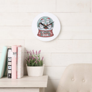 Weihnachtliches Zahnarzt-Team Schneekugel Cute Wei Große Wanduhr