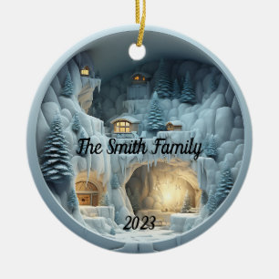 Weihnachts-3D-Eisschnee-Feuerplatz Keramik Ornament