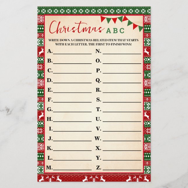 Weihnachts-ABC-Spiel hässliches Sweatshirt Karte (Vorne)