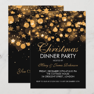Weihnachts-Abendessen Party Gold Sparkling Stars Einladung