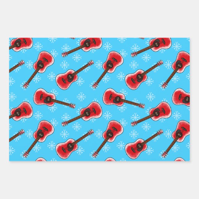 Weihnachts Acoustic Gitarre Muster Geschenkpapier Set (Vorderseite)