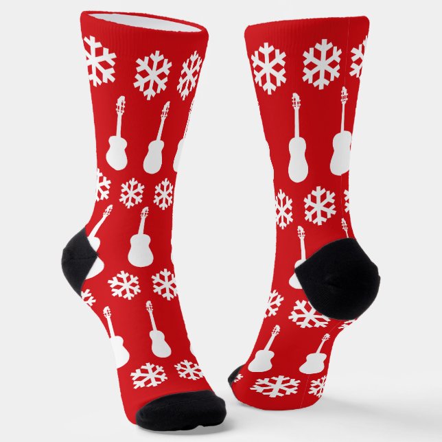 Weihnachts-Acoustic-Gitarren und Schneeflocken Socken (Gewinkelt)